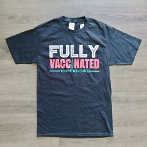 Port & Company New Black "Fully Vaccinated" T-shirt Tee Male's Size Small